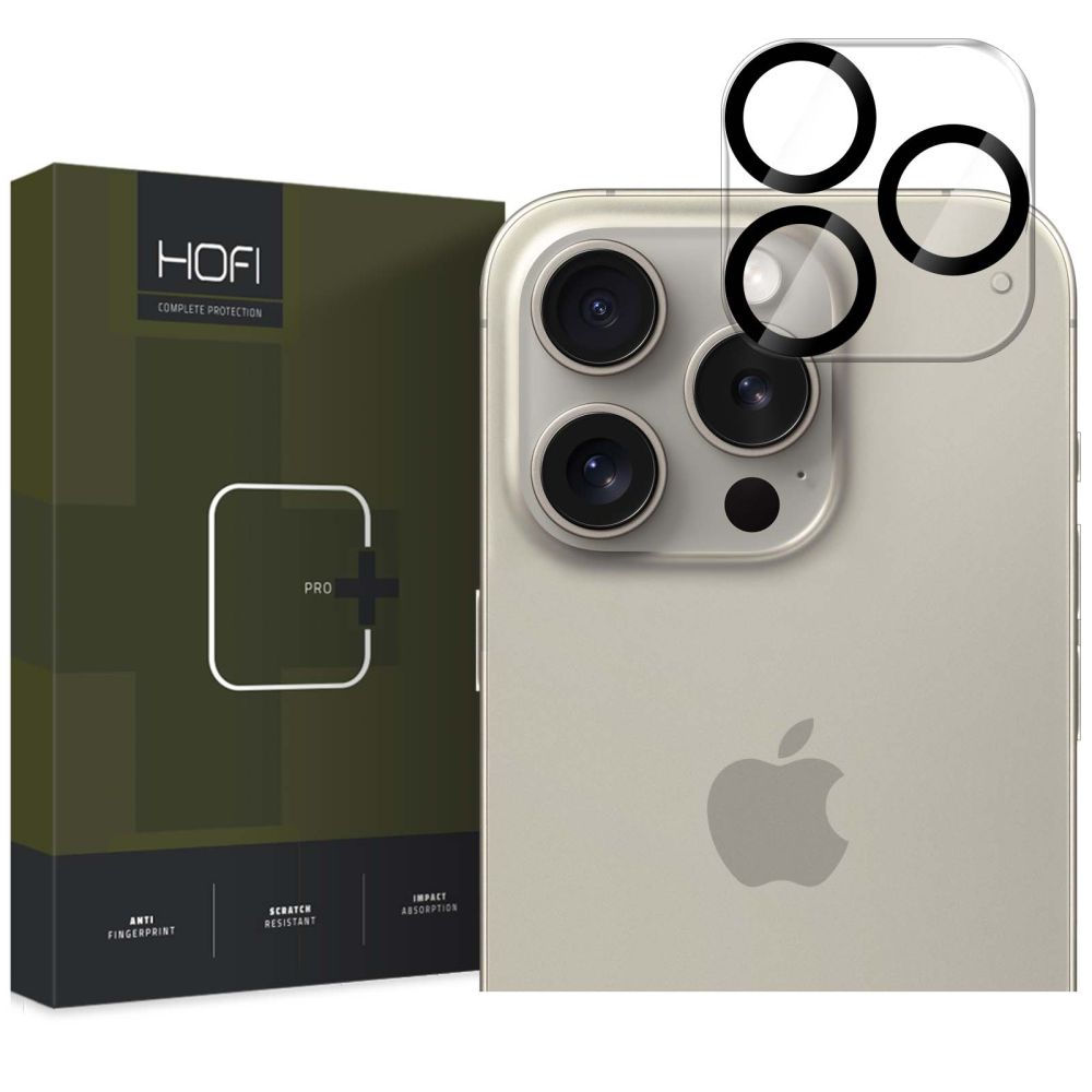 Beschermfolie Achtercamera HOFI CAM PRO+ voor Apple iPhone 16 Pro Max / 16 Pro, Gehard Glas, Zwart