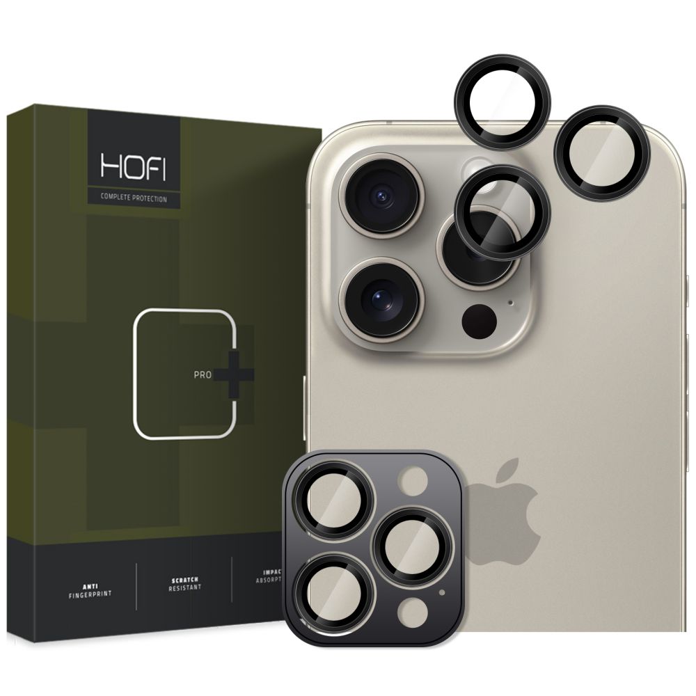 Beschermfolie Achtercamera HOFI CamRing PRO+ voor Apple iPhone 16 Pro Max / 16 Pro, Gehard Glas, Zwart