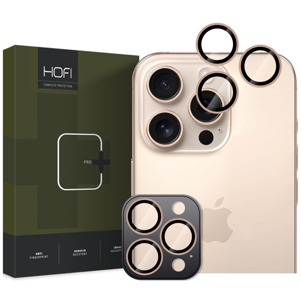 Beschermfolie Achtercamera HOFI CamRing PRO+ voor Apple iPhone 17 Pro / 16 Pro Max / 16 Pro, Gehard Glas, Goudkleurig