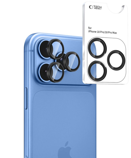 Beschermfolie Achtercamera Tech-Protect CamRing Fit+ voor Apple iPhone 18 Pro / 18 Pro Max, Gehard Glas, Zwart
