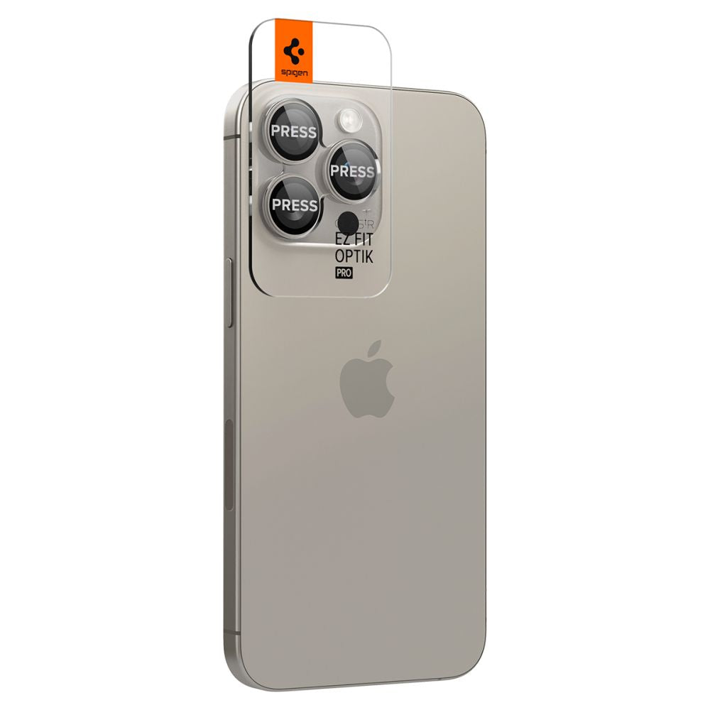 Beschermfolie Achtercamera Spigen GlastR EZ FIT Optik Pro voor Apple iPhone 16 Pro Max, Gehard Glas, Set van 2 stuks, Grijs AGL07163