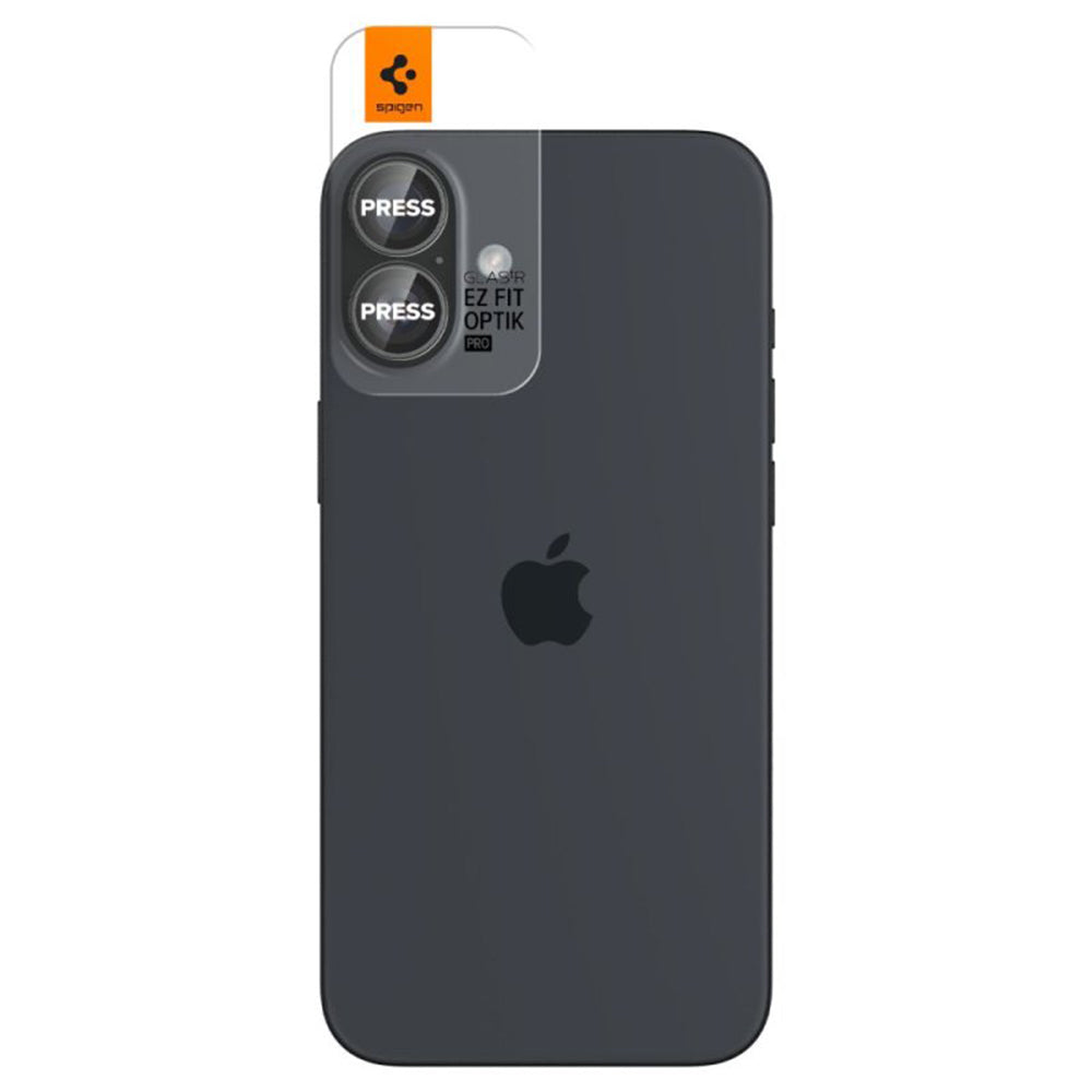 Spigen EZ FIT Beschermfolie voor Achtercamera voor Apple iPhone 16 Plus / 16, Glasbeschermd, Set 2 stuks, Transparant AGL07921