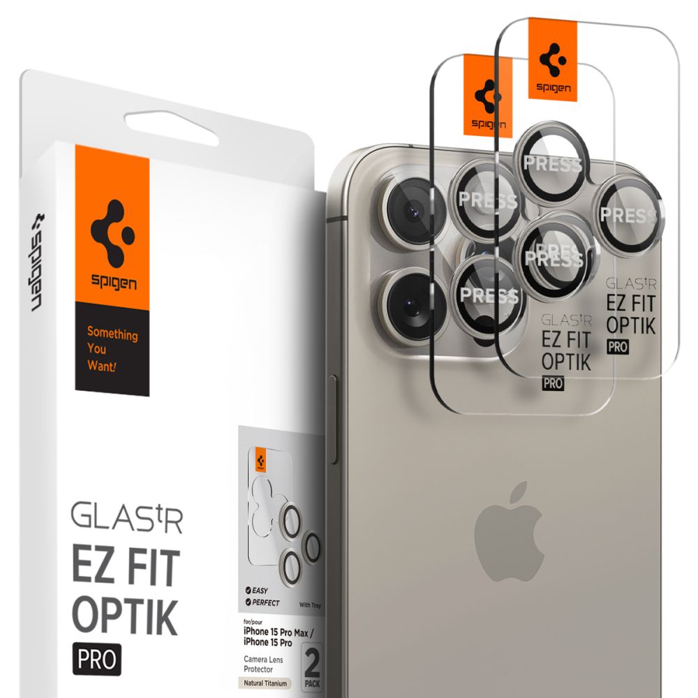 Beschermfolie Achtercamera Spigen GlastR EZ FIT Optik Pro voor Apple iPhone 16 Pro Max, Gehard Glas, Set van 2 stuks, Grijs AGL07163