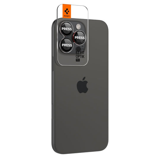 Spigen EZ FIT Achtercamera Beschermfolie voor Apple iPhone 16 Pro Max / 16 Pro / 15 Pro Max, Glasbeschermd, Set 2 stuks, Zwart AGL05217