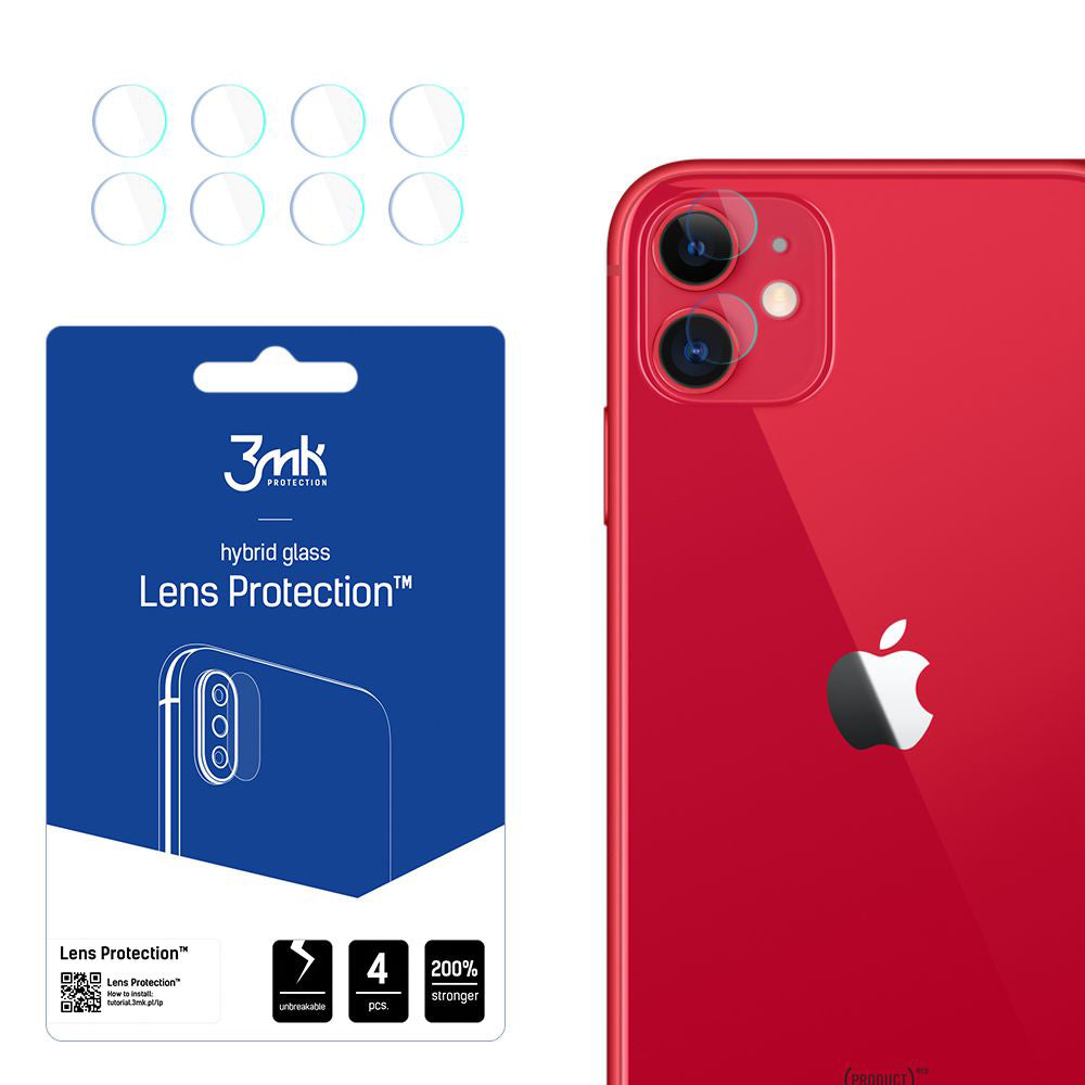 3MK Protection Achtercamera Beschermfolie voor Apple iPhone 11, Flexibel Glas, Set van 4 Stuks, Transparant