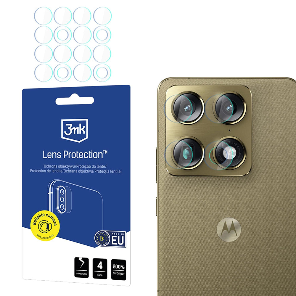 Beschermfolie Achtercamera 3MK Protection voor Motorola Edge 70 Ultra / Signature, Flexibel Glas, Set van 4 stuks, Transparant