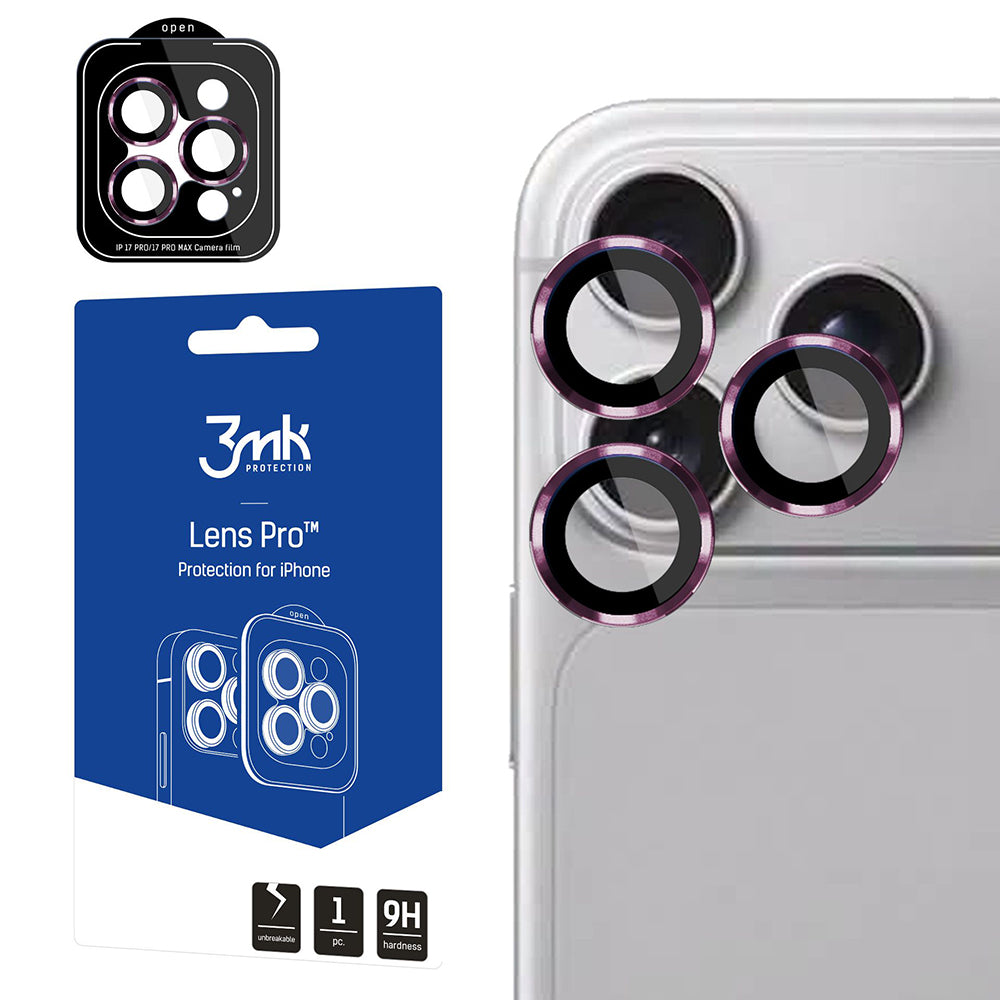 3MK Protection Pro Achtercamera Beschermfolie voor Apple iPhone 18 Pro / 18 Pro Max, Gehard Glas, Bordeauxrood