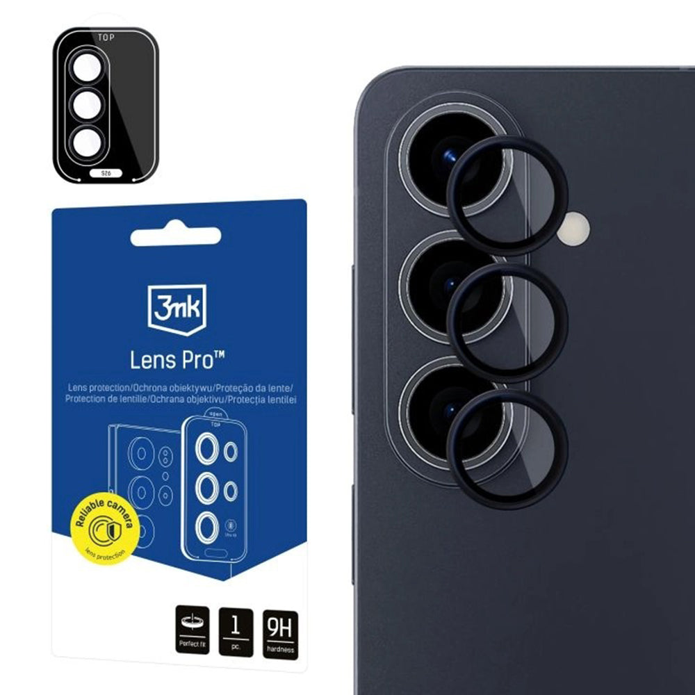 Beschermfolie Achtercamera 3MK Protection Pro voor Samsung Galaxy S26 S942, Gehard Glas, Zwart