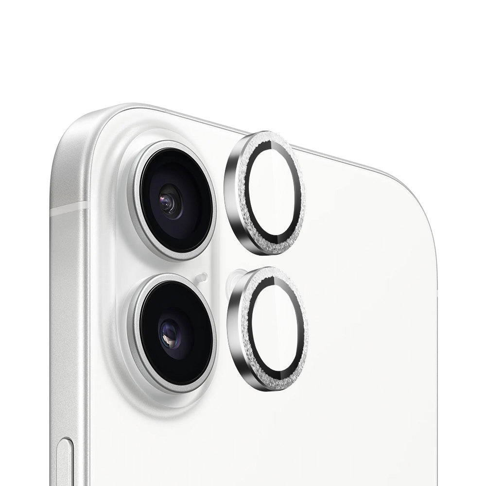 Blueo Metal Frame Achtercamera Beschermfolie voor Apple iPhone 16 Plus / 16, Gehard Glas, Zilver