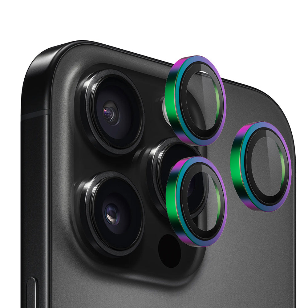 Blueo Metal Frame Achtercamera Beschermfolie voor Apple iPhone 16 Pro Max / 16 Pro, Gehard Glas, Multicolor