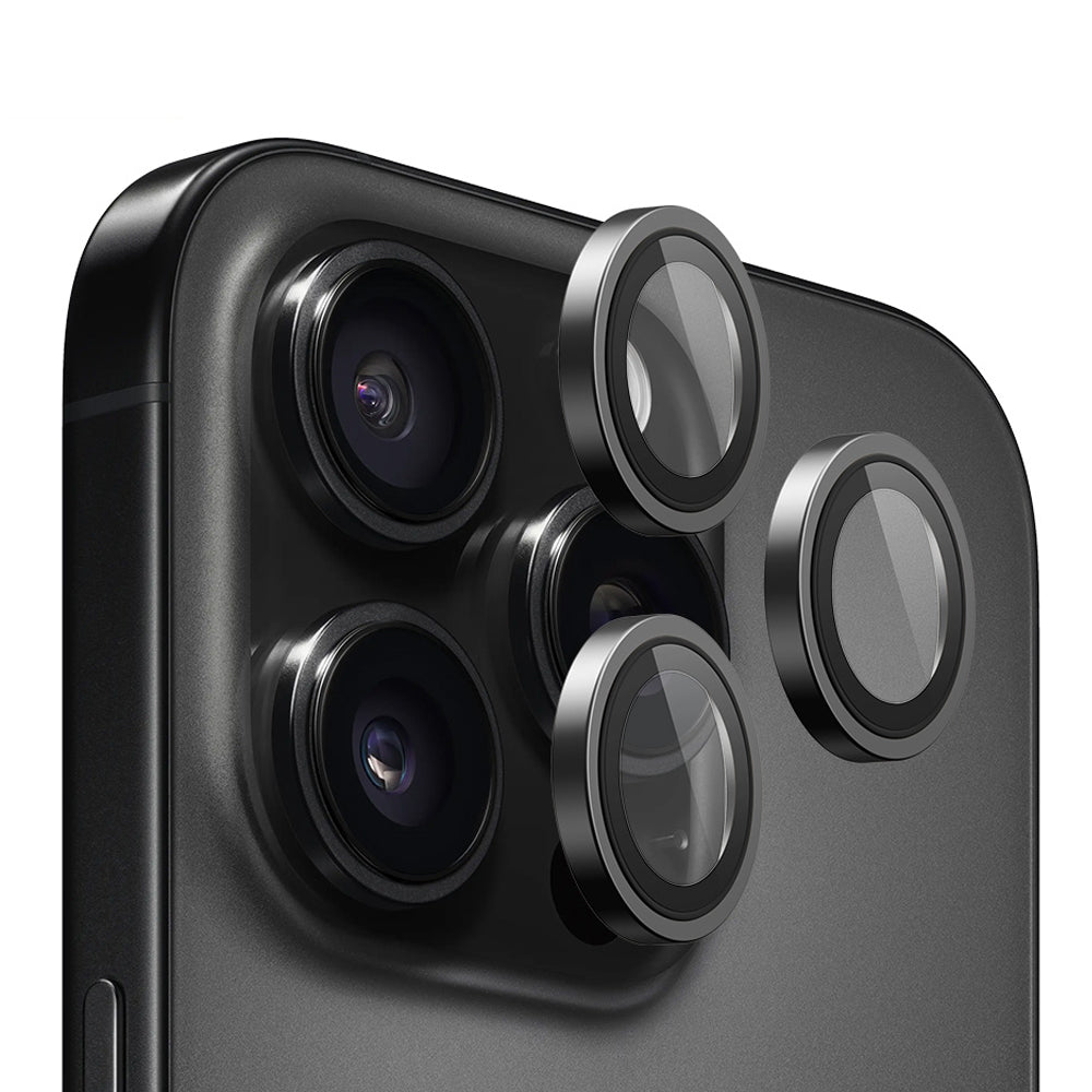 Blueo Metal Frame Achtercamera Beschermfolie voor Apple iPhone 16 Pro Max / 16 Pro, Gehard Glas, Zwart