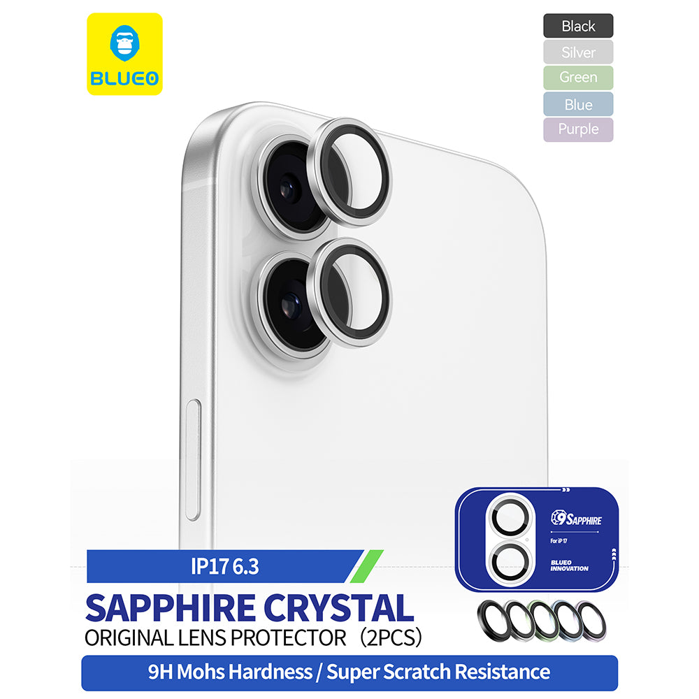 Beschermfolie Achtercamera Blueo Sapphire Crystal voor Apple iPhone 17, Gehard Glas, Zilverkleurig