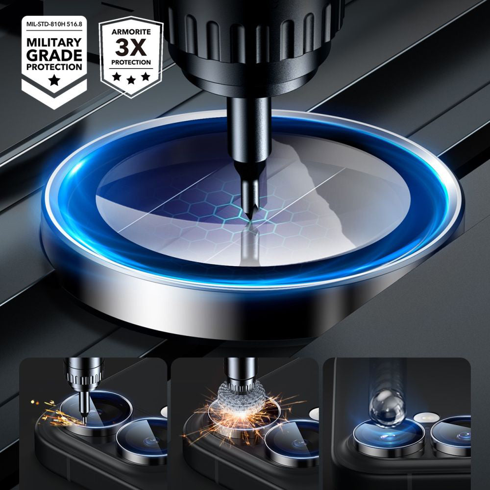 Beschermfolie Achtercamera ESR Armorite voor Apple iPhone 17 / 16 Plus / 16, Gehard Glas, Zwart