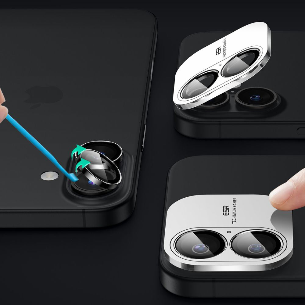 Beschermfolie Achtercamera ESR Armorite voor Apple iPhone 17 / 16 Plus / 16, Gehard Glas, Zwart