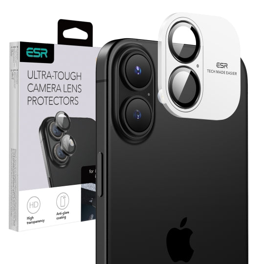 Beschermfolie Achtercamera ESR Armorite voor Apple iPhone 17 / 16 Plus / 16, Gehard Glas, Zwart