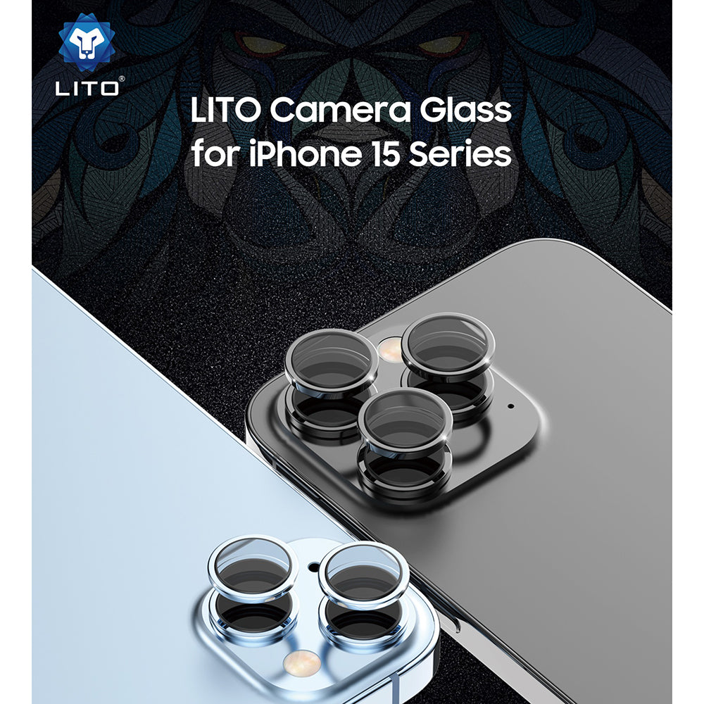 Lito S+ Achtercamera Beschermfolie voor Apple iPhone 15 Pro Max / 15 Pro, Gehard Glas, Metallic Grijs