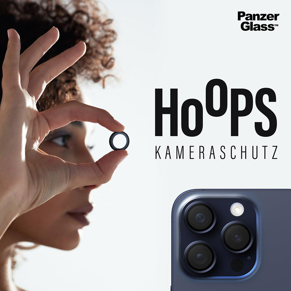 Beschermfolie PanzerGlass Hoops voor de achtercamera van Apple iPhone 16 Plus / 16, Gehard Glas, Zwart
