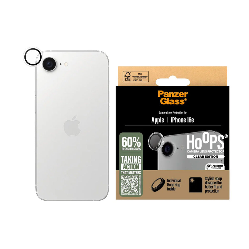 Beschermfolie Achtercamera PanzerGlass Hoops voor Apple iPhone 17e / 16e, Gehard Glas, Transparant