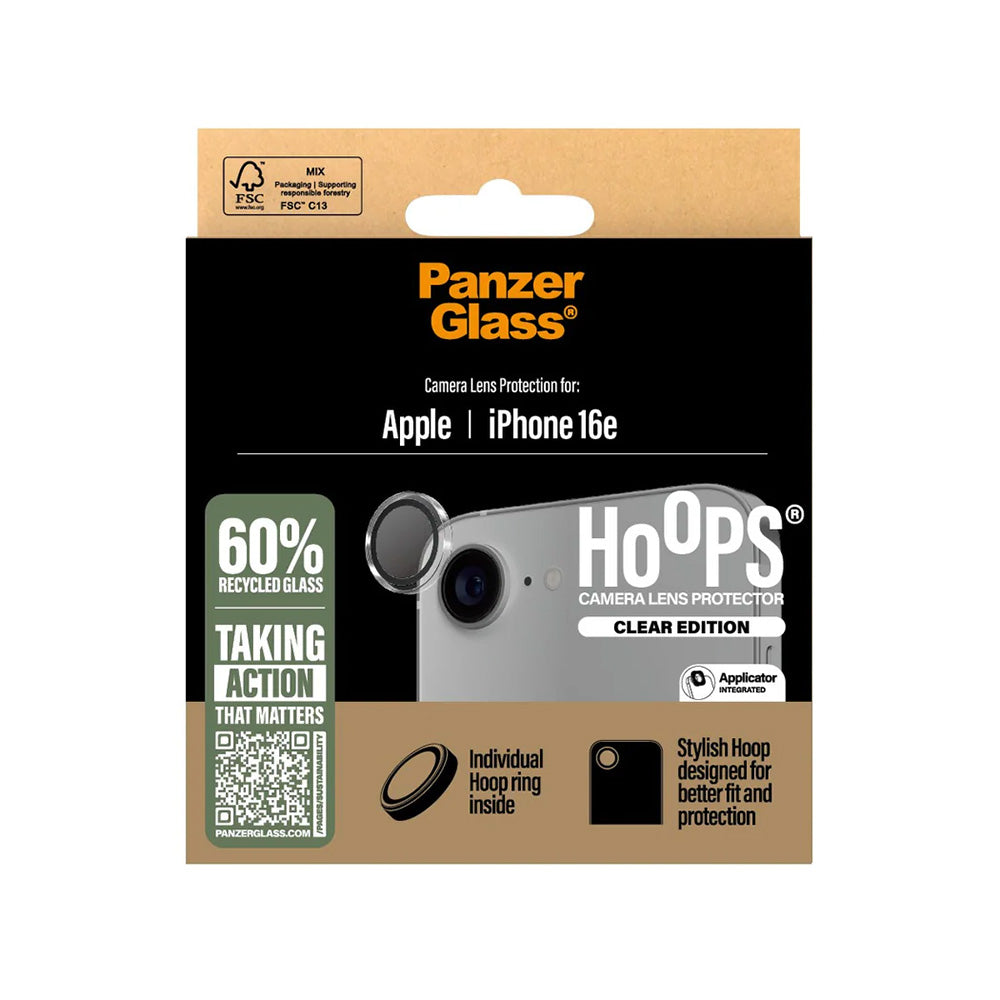 Beschermfolie Achtercamera PanzerGlass Hoops voor Apple iPhone 17e / 16e, Gehard Glas, Transparant