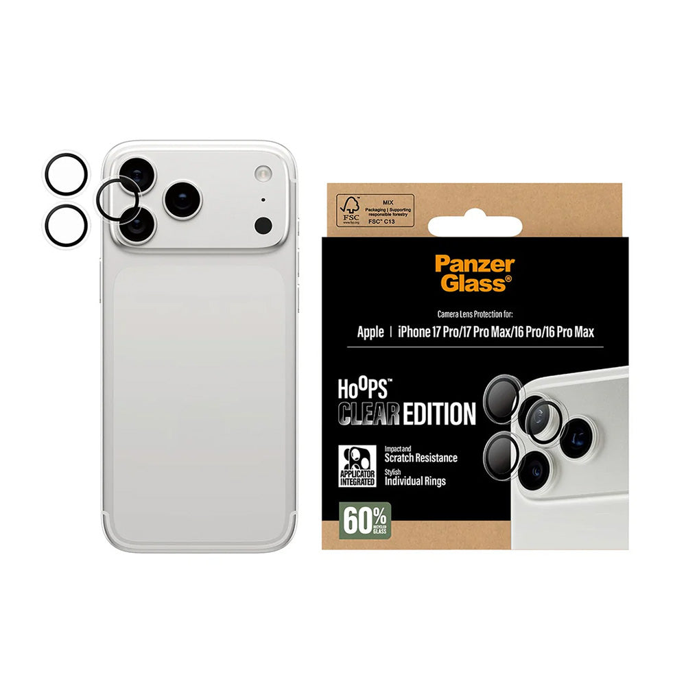Beschermfolie Achtercamera PanzerGlass Hoops voor Apple iPhone 17 Pro, Gehard Glas, Transparant