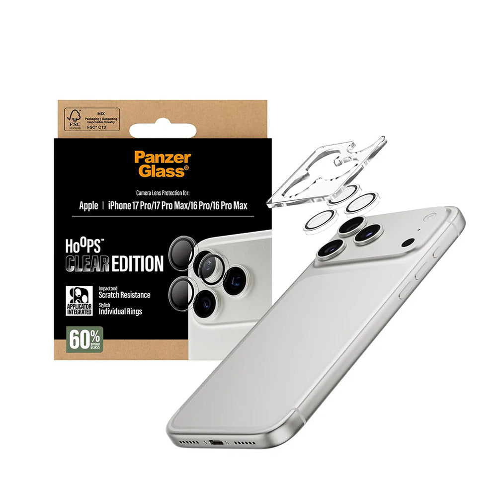 Beschermfolie Achtercamera PanzerGlass Hoops voor Apple iPhone 17 Pro, Gehard Glas, Transparant