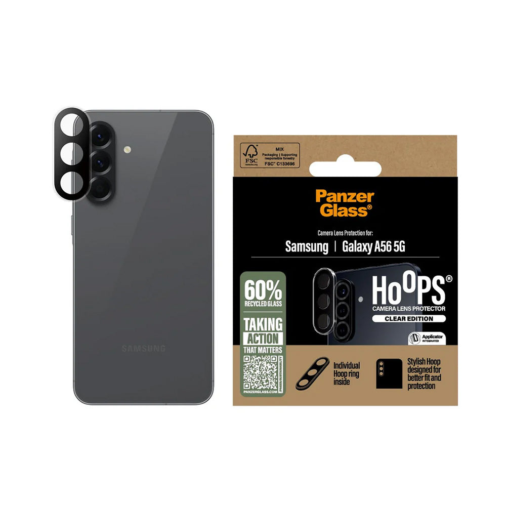 Beschermfolie PanzerGlass Hoops voor de achtercamera van Samsung Galaxy A56 A566, Gehard Glas, Transparant