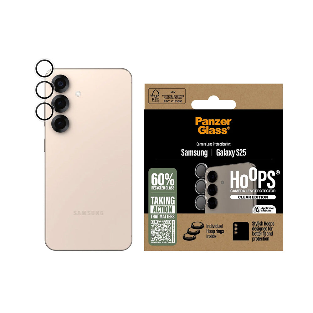 Beschermfolie Achtercamera PanzerGlass Hoops voor Samsung Galaxy S25 S931, Gehard Glas, Transparant