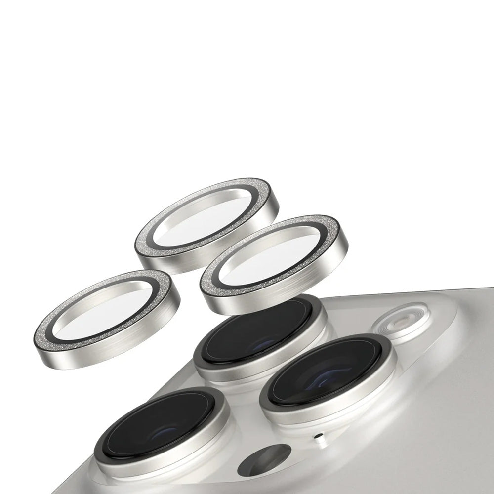 Beschermfolie PanzerGlass Safe voor de achtercamera. Glitter voor Apple iPhone 16 Pro Max / 16 Pro, Gehard Glas, Zilverkleurig