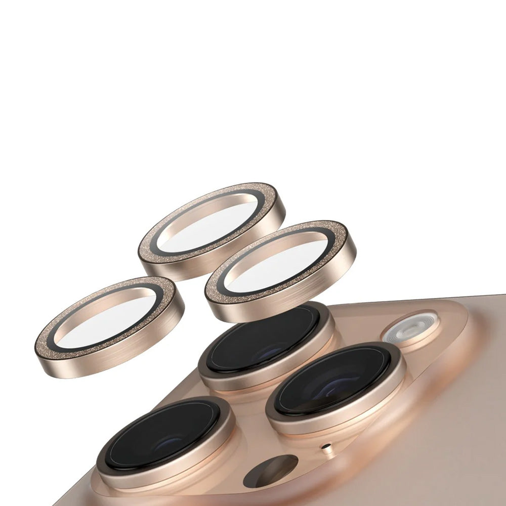 Beschermfolie PanzerGlass Safe voor de achtercamera. Glitter voor Apple iPhone 16 Pro Max / 16 Pro, Gehard Glas, Goudkleurig