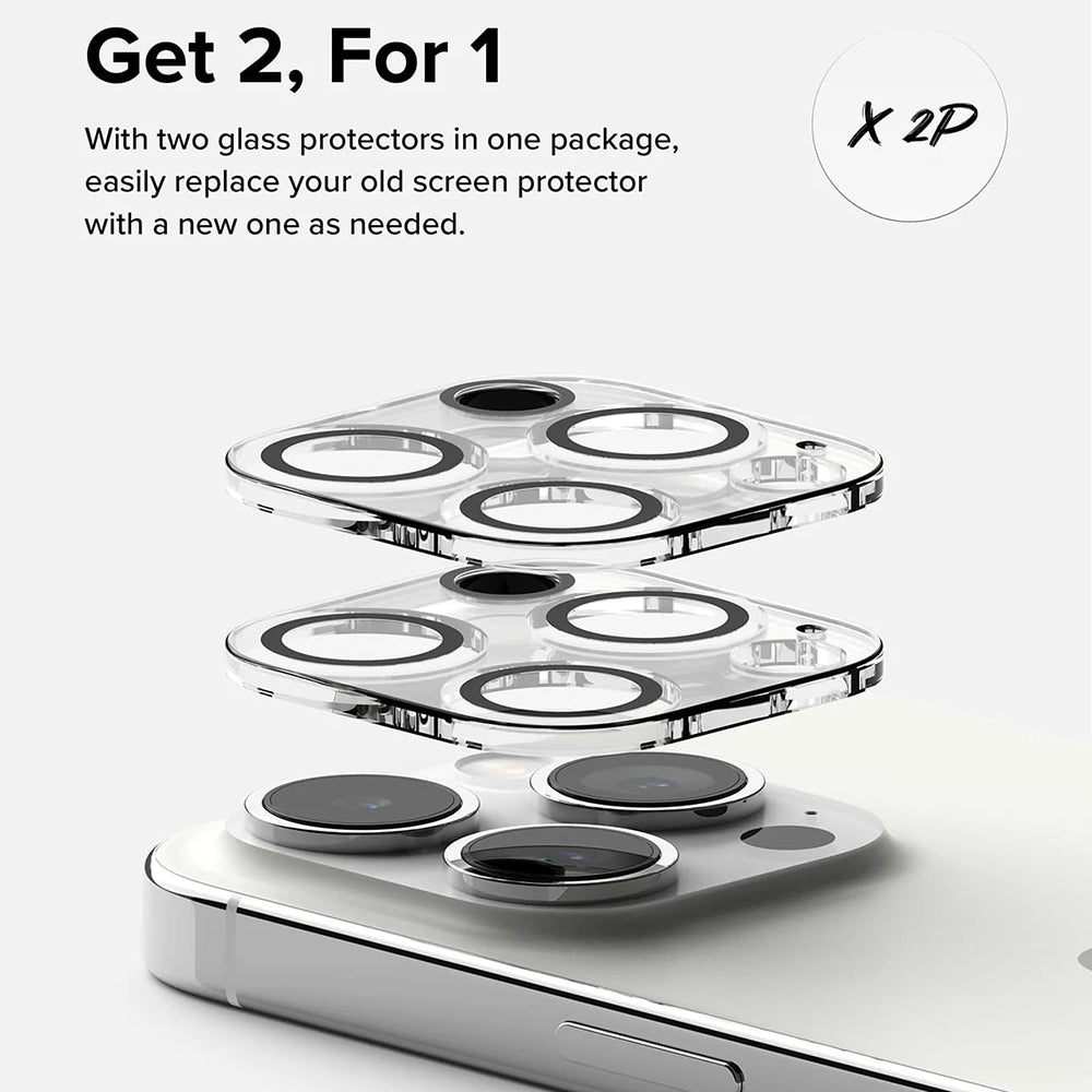 Ringke Achtercamera Beschermfolie voor Apple iPhone 15 Pro, Gehard Glas, Set van 2 Stuks, Transparant