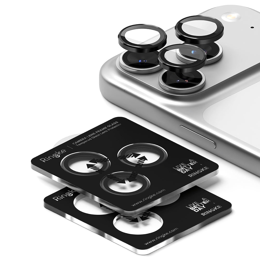 Beschermfolie Ringke Achtercamera voor Apple iPhone 17 Pro Max / 17 Pro, Gehard Glas, Zwart