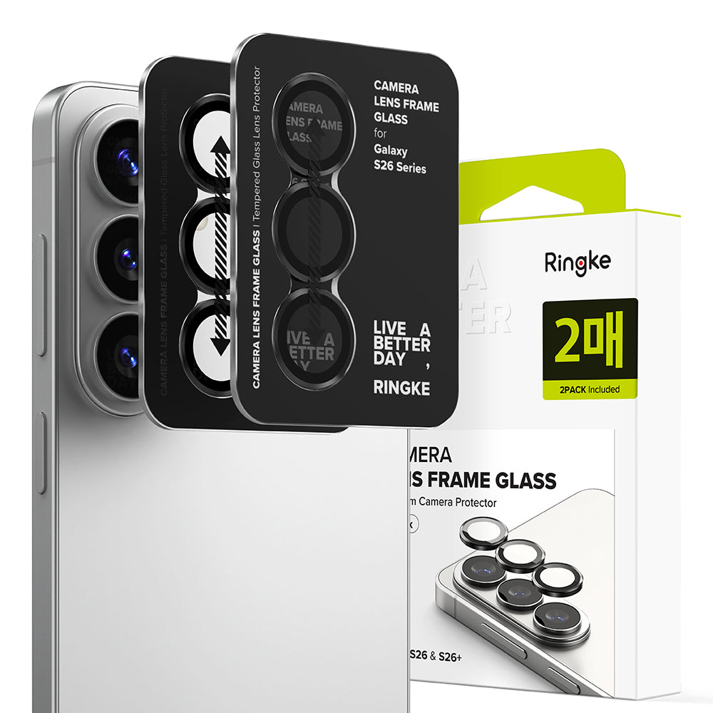 Beschermfolie Ringke Achtercamera voor Samsung Galaxy S26 Plus S947 / S26, Gehard Glas, Set van 2 stuks, Zwart