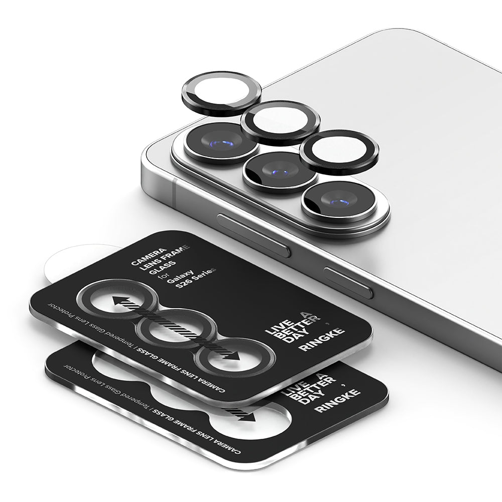 Beschermfolie Ringke Achtercamera voor Samsung Galaxy S26 Plus S947 / S26, Gehard Glas, Set van 2 stuks, Zwart