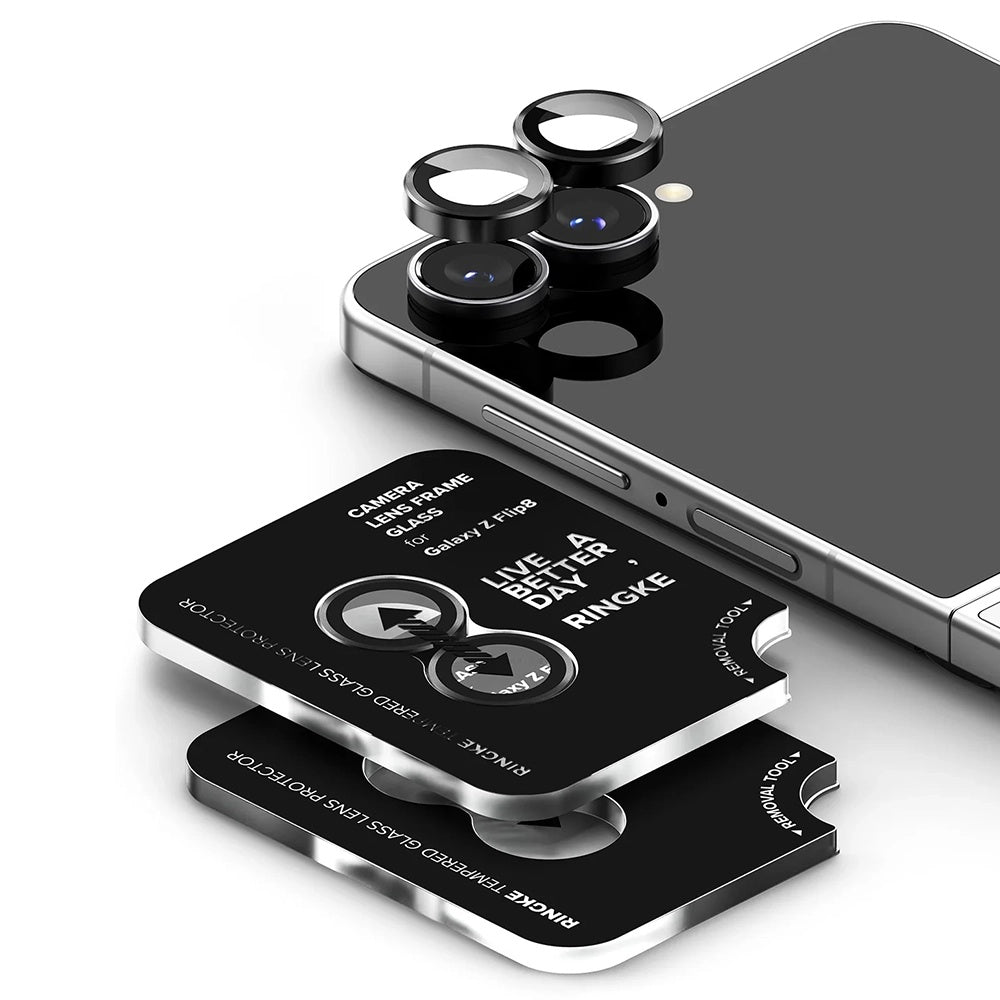 Ringke achtercamera beschermfolie voor Samsung Galaxy Z Flip8 F776, gehard glas, set van 2 stuks, zwart