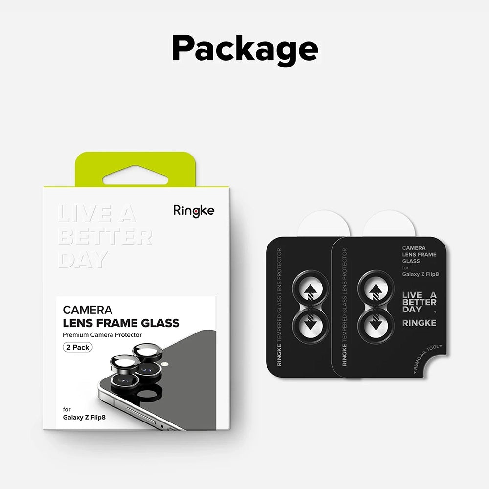 Ringke achtercamera beschermfolie voor Samsung Galaxy Z Flip8 F776, gehard glas, set van 2 stuks, zwart