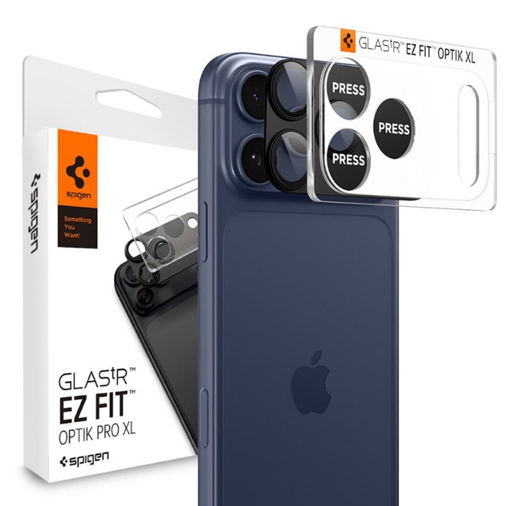 Beschermfolie Achtercamera Spigen GlastR EZ FIT Optik Pro XL voor Apple iPhone 17 Pro Max, Gehard Glas, Zwart AGL10649