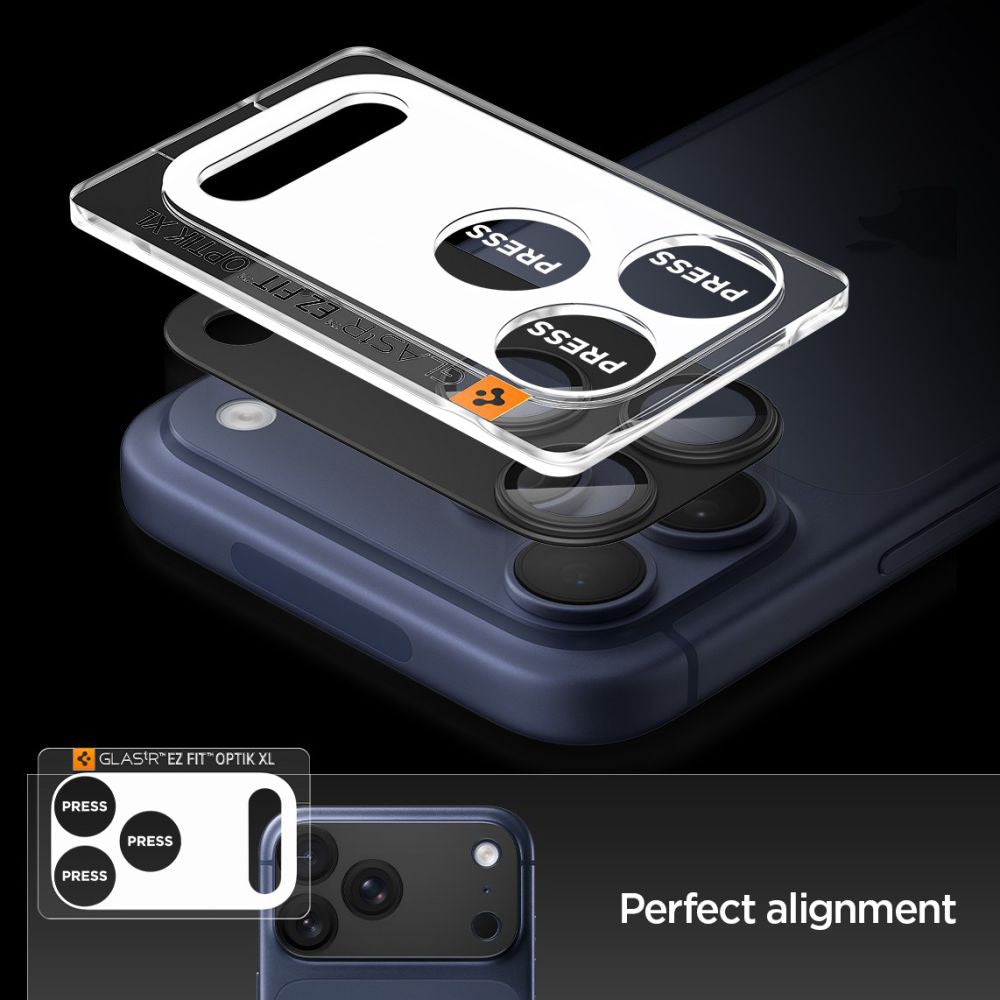 Beschermfolie Achtercamera Spigen GlastR EZ FIT Optik Pro XL voor Apple iPhone 17 Pro Max, Gehard Glas, Zwart AGL10649