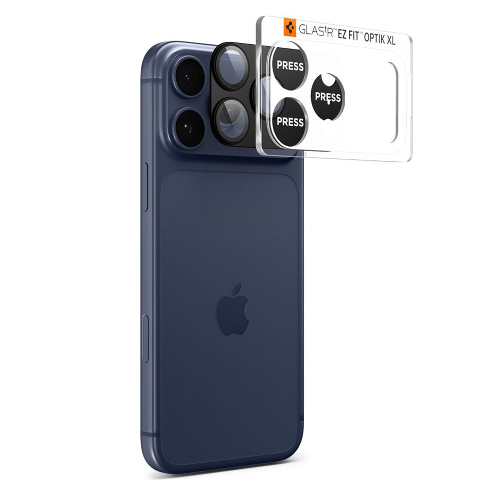 Beschermfolie Achtercamera Spigen GlastR EZ FIT Optik Pro XL voor Apple iPhone 17 Pro, Gehard Glas, Zwart AGL10644