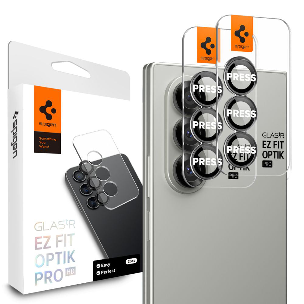 Beschermfolie Achtercamera Spigen GlastR EZ FIT Optik Pro HD voor Samsung Galaxy Z Fold7 F966, Gehard Glas, Set van 2 stuks, Zwart AGL09581