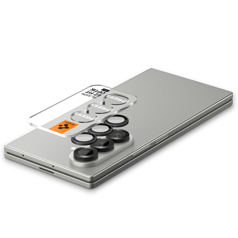 Beschermfolie Achtercamera Spigen GlastR EZ FIT Optik Pro HD voor Samsung Galaxy Z Fold7 F966, Gehard Glas, Set van 2 stuks, Zwart AGL09581
