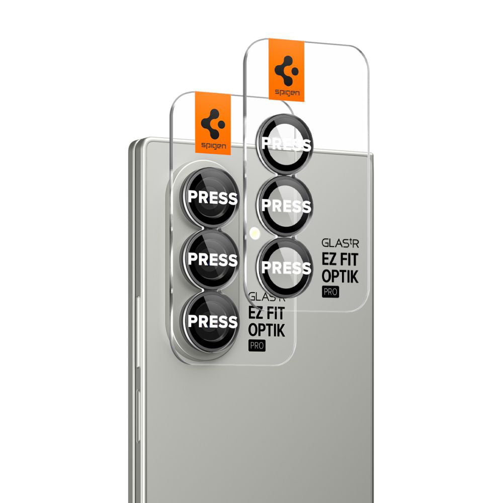 Beschermfolie Achtercamera Spigen GlastR EZ FIT Optik Pro HD voor Samsung Galaxy Z Fold7 F966, Gehard Glas, Set van 2 stuks, Zwart AGL09581