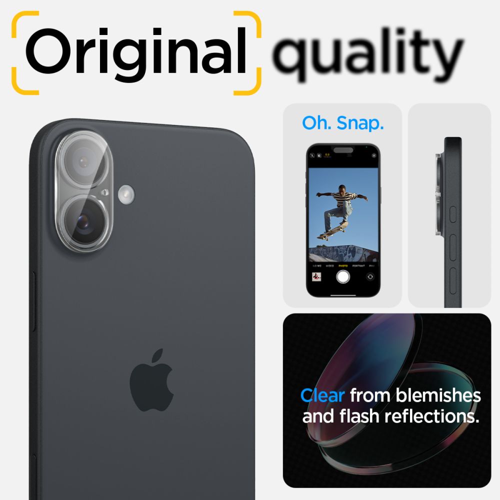 Spigen GlastR Optik Achtercamera Beschermfolie voor Apple iPhone 16 Plus / 16, Gehard Glas, Set van 2 Stuks, Transparant AGL07923