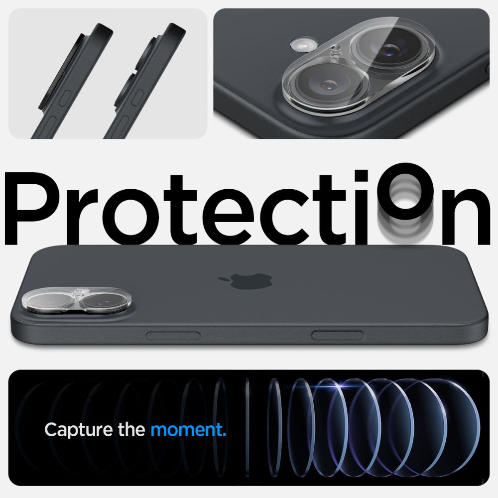 Spigen GlastR Optik Achtercamera Beschermfolie voor Apple iPhone 16 Plus / 16, Gehard Glas, Set van 2 Stuks, Transparant AGL07923