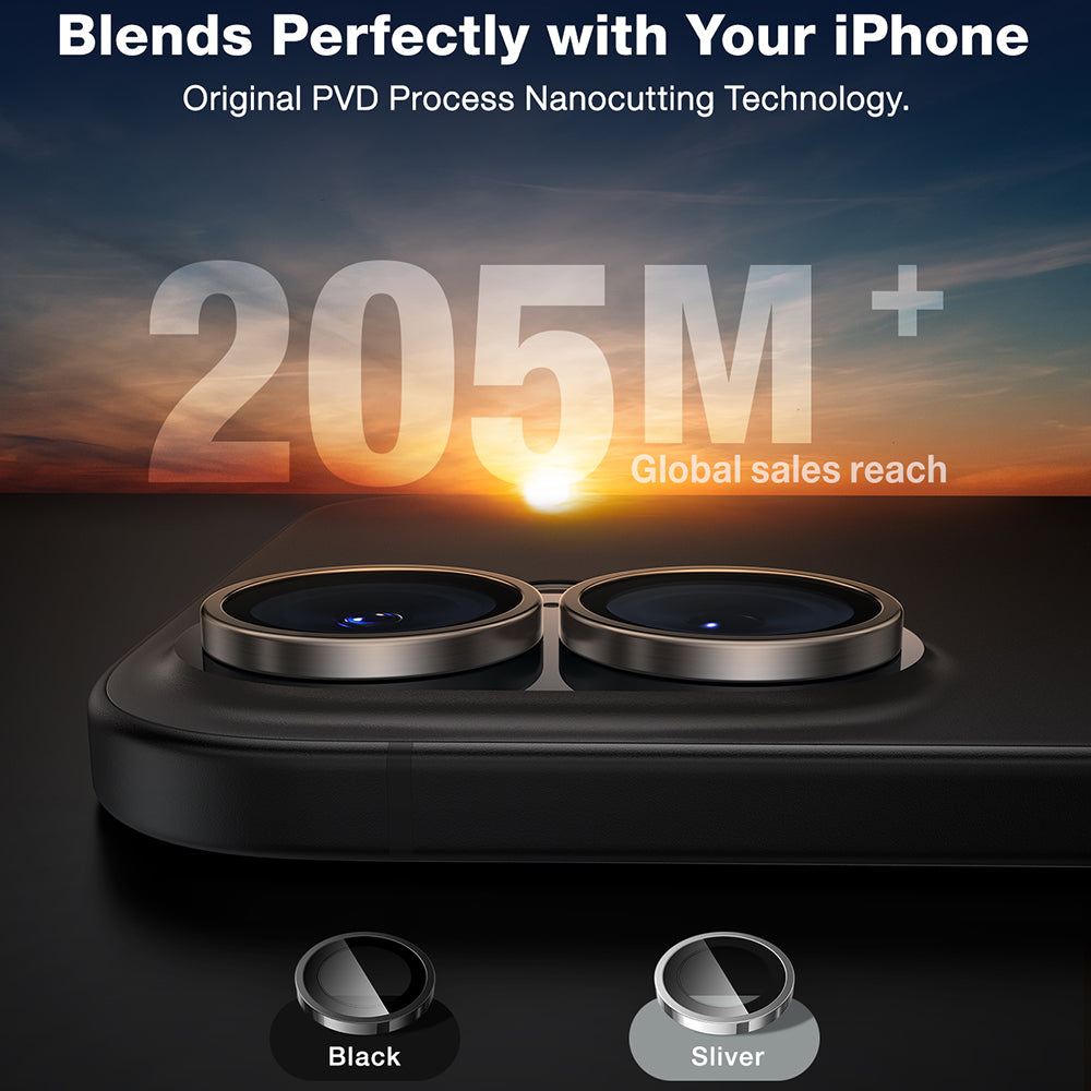 Beschermfolie Torras Lensguard voor de achtercamera van Apple iPhone 16 Plus / 16, Gehard Glas, Zwart