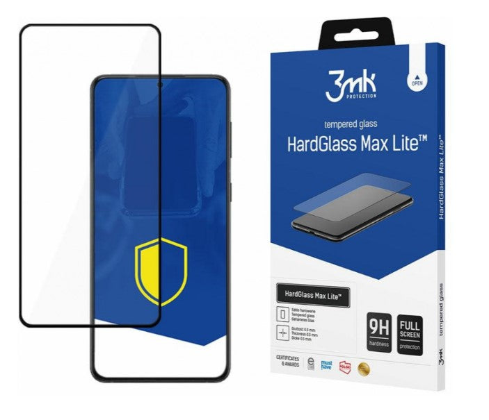 Screen Protector 3MK HardGlass Max Lite voor Samsung Galaxy S22 5G S901, Glass Shield, Volledig gelijmd, Zwart