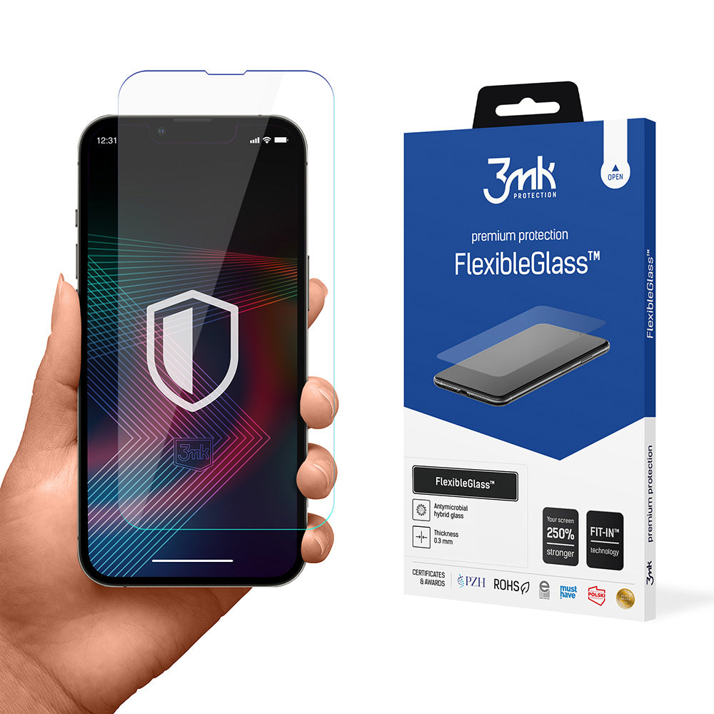 3MK FlexibleGlass schermbeschermfolie voor Apple iPhone 14 Pro / 14, Flexibel Glas, Volledige Lijm