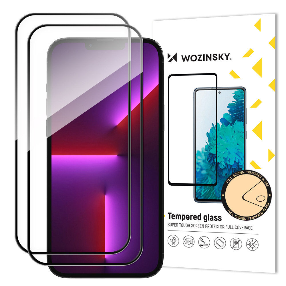 WZK Screen Protector voor Apple iPhone 15 Pro, Afgeschermd Glas, Vol Lijm, Set van 2 stuks, Case Friendly, Zwart
