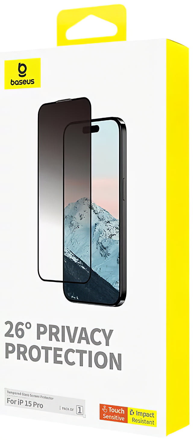 Privacy Screen Protector Baseus Diamond voor Apple iPhone 15 Pro, beschermend glas, volledig gelijmd P60057405203-01