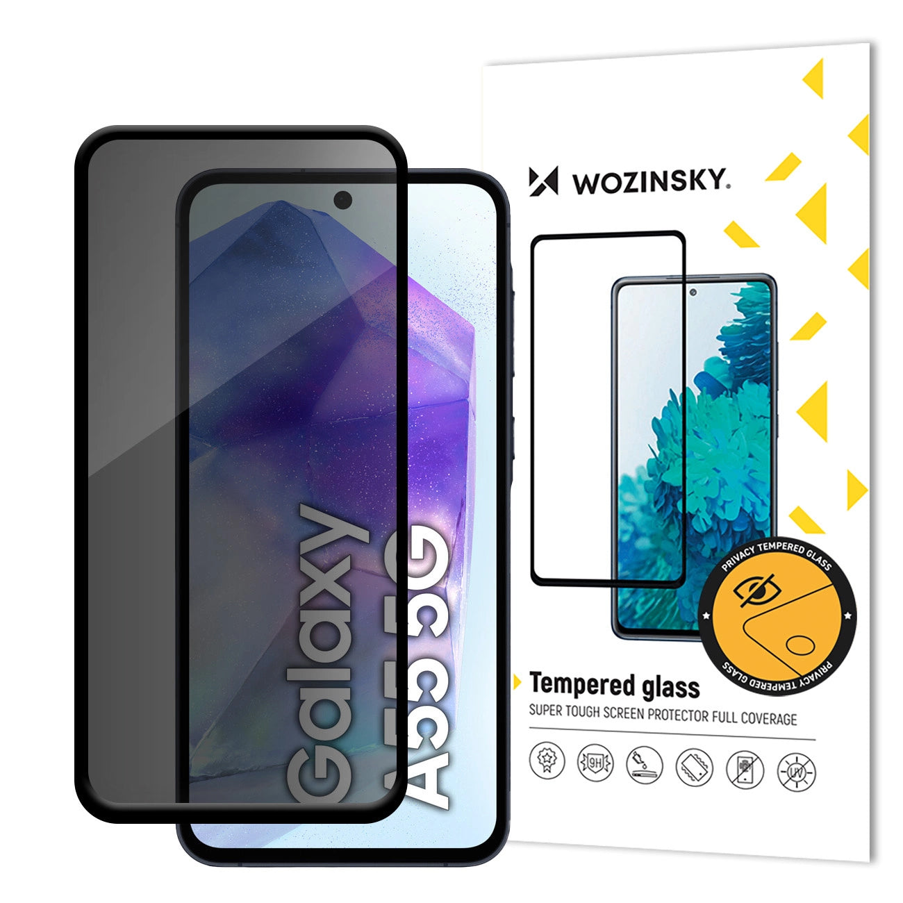 Privacy Screen Protector WZK AntiSpy voor Samsung Galaxy A55 5G A556, Gehard Glas, Volledige Lijm