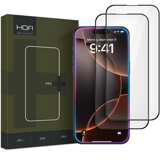 Screen Protector HOFI Glass PRO+ voor Apple iPhone 16 Pro Max, Glas Afgeschermd, Vol Lijm, Set 2 stuks, 2.5D, Zwart